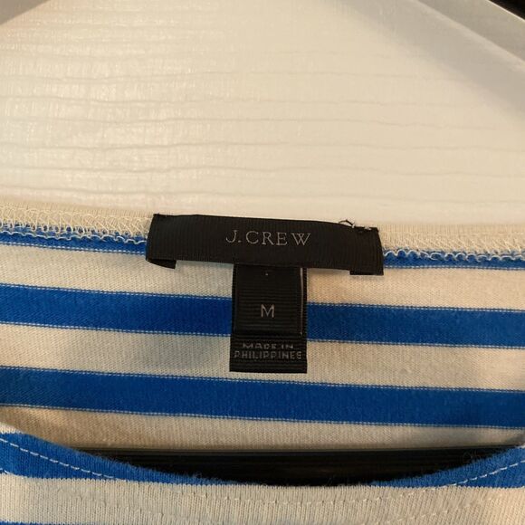 J. Crew Women’s Medium Blouse Top Short Sleeve Ruffled Striped Round Neck - Picture 2 of 10